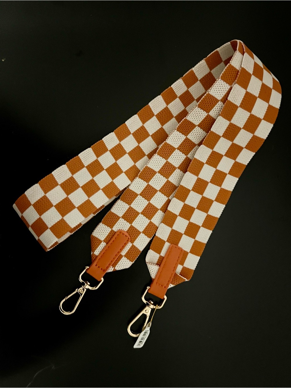 Checkerboard Orange and White Adjustable Bag Strap